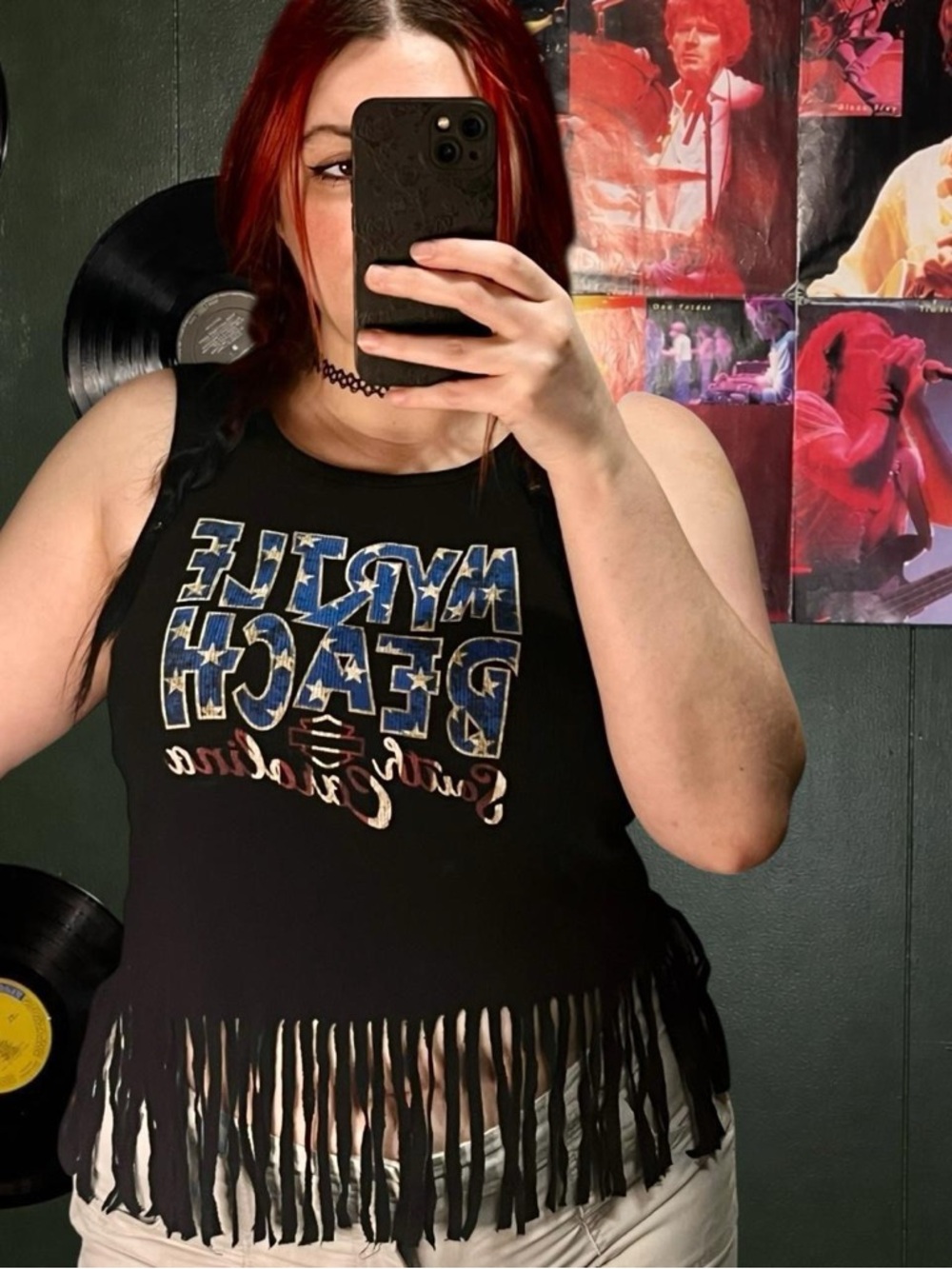 Y2K Harley Davidson x Myrtle Beach ribbed tank top with tassels